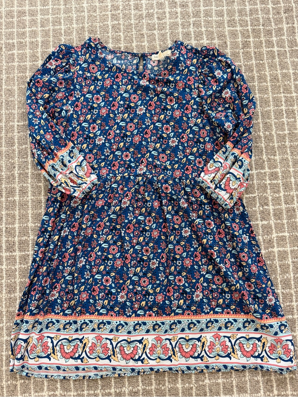BeBop Navy Floral Border Print Dress